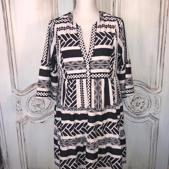 Wayward Fancies eShakti Black and White Graphic Print Babydoll Styling Dress - Picture 1 of 14